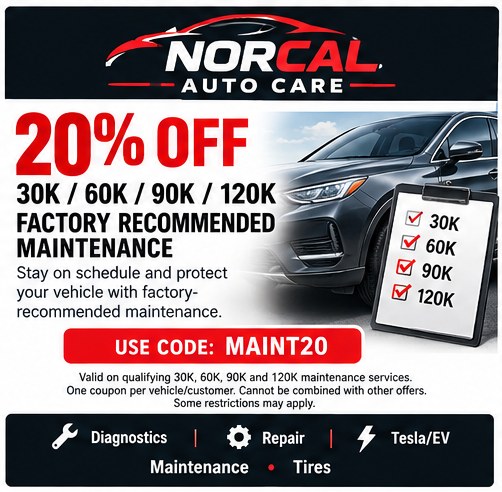 20% off 30/60/90/120K Factory Recommended Maintenance — code MAINT20
